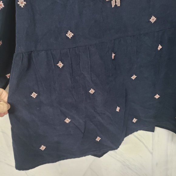 Madewell Navy Corduroy Embroidered Button Up Peasant Blouse Size 2X - Picture 7 of 14